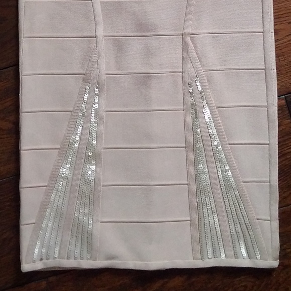 NWT Herve Leger Christy Leather Sequin Sunburst Beaded Rose blush Dress S - Picture 3 of 7